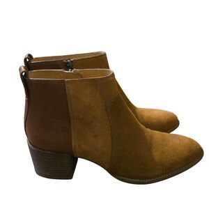 Madewell Asher Brown Suede Leather Block Heel Ankle Boots Size 8.5